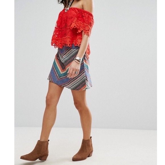 Free People Yours Truly Chevron Stripe A-Line Mini - Picture 4 of 5